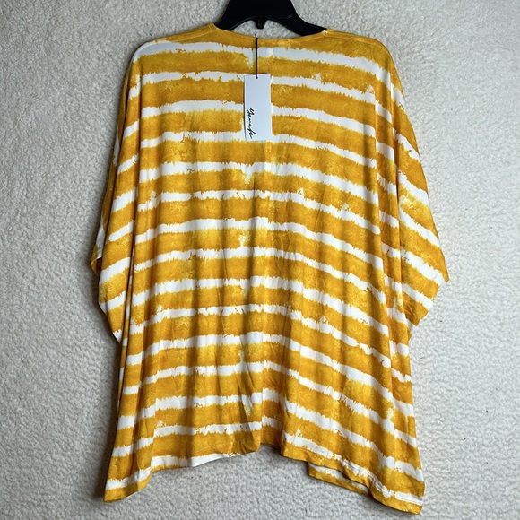 NWT Yana K Womens Tie Dye Striped Mid Sleeve V-Neck Oversized Tara Top One Size - Picture 4 of 8